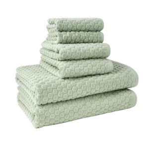 Beautiful by Drew Barrymore 6-Piece Dot Bath Towel Set, 100% Cotton, Sage Green