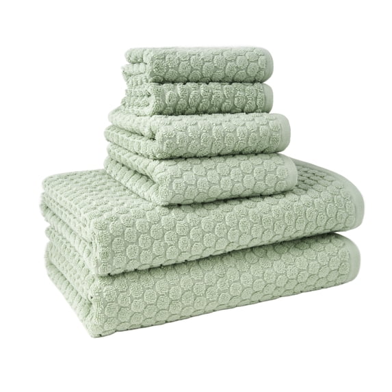 Beautiful by Drew Barrymore 6-Piece Dot Bath Towel Set, 100% Cotton, Sage Green