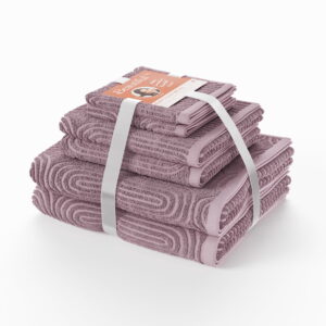 Beautiful by Drew Barrymore 6-Piece Textured Bath Towel Set, Soft 100% Cotton, Rose Pink