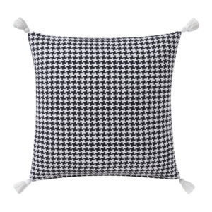 Beautiful Tonal Houndstooth Cotton Decorative Pillow with Tassels by Drew Barrymore, 22" x 22", Black