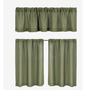 Better Homes & Gardens Linen Blend Light Filtering Rod Pocket Kitchen Curtain Tier and Valance Set, 3-Piece, Dark Cilantro, 60 in x 36 in