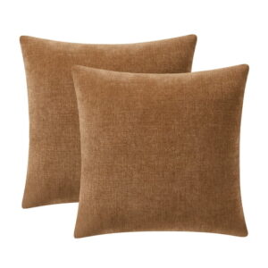 Mainstays Solid Chenille Decorative Pillow Set, Brown, 18 in x 18 in, 2 Pieces