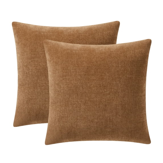 Mainstays Solid Chenille Decorative Pillow Set, Brown, 18 in x 18 in, 2 Pieces