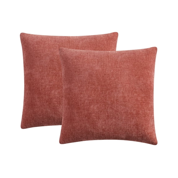 Mainstays Solid Chenille Decorative Pillow Set, Red Canyon, 18 in x 18 in, 2 Pieces